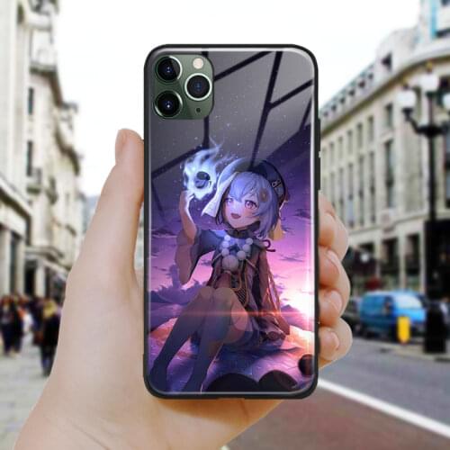 Qiqi Genshin Impact fanart Soft Silicone Glass Phone Case Cover Shell For iPhone SE 6 6s 7 8 Plus X XR XS 11 12 Mini Pro Max