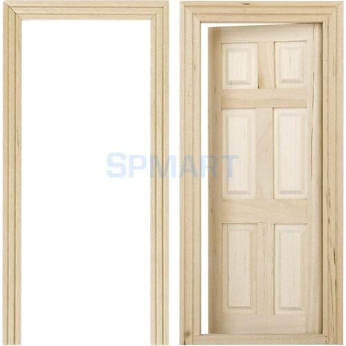 New 1/12 Dollhouse Miniature 6-Panel Interior Wooden Door DIY Accessory