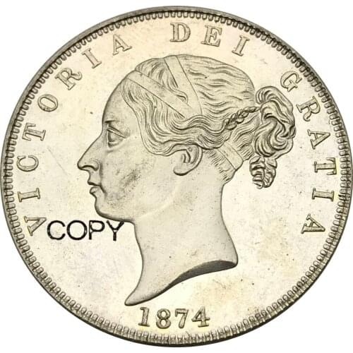 United Kingdom 1/2 Crown 1874 Victoria young head Cupronickel Plated Silver Copy Coins
