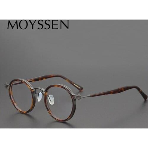 Japan Brand Design Handmade Man Retro Titanium Optical Glasses Women Vintage Acetate Leopard Round Frame Prescription Eyeglasses