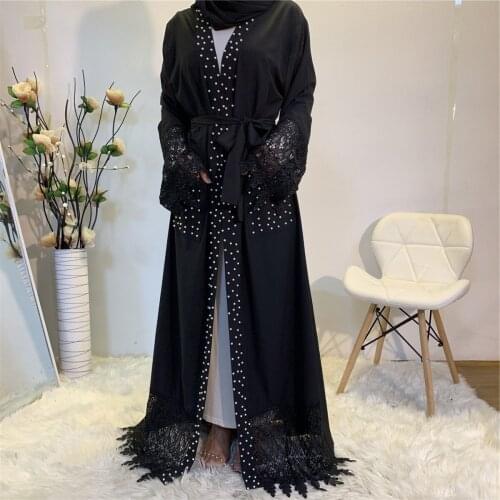 Great Quality Big Swing Beading Muslim Robes Dress Muslim Cardigan Abaya Peignoir Islamic Abaya Prayer Service Clothing F1741