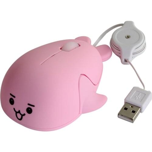 Wired Cute Dolphin Mouse Mini Cartoon Retractable USB Silent Optical Mause 1200DPI 3D Office Small Mice Girl Gifts For PC Laptop