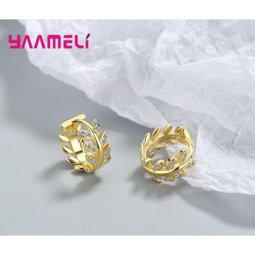 Luxury Sparkling Hoop Earrings 100% 925 Sterling Silver Fashion Leaf Charm Hoops Ear for Women Christmas Gift Jewelry