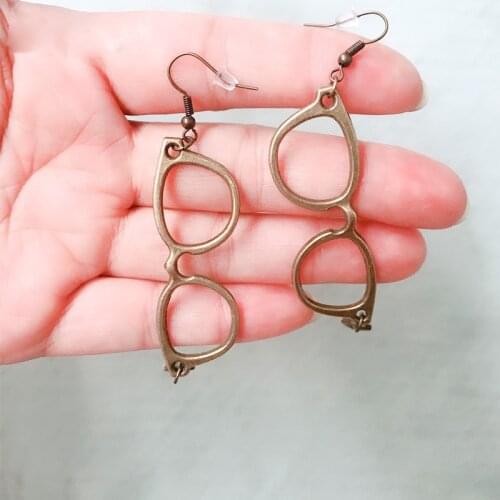 Fashion Women Antique Bronze Plated Stainless Steel Glasses Clocks Stars Cute Studs Earrings Trendy Ear Hook Jewelry Accessories