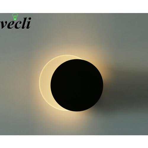 Wall Lamps for Bedroom living room modern round white black body AC90-260V Indoor Led Wall Lamp Rotatable bedside 5W Sconce