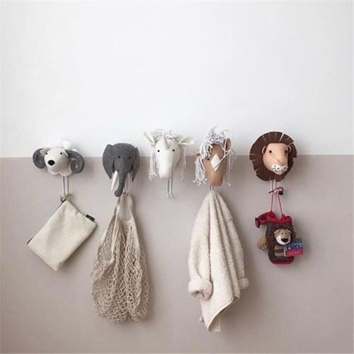 Baby Kids Room Decoration 3D Animal Heads Wall Decoration Hook Wall Hanging Decor For Children Room Nursery Room Decoration Soft