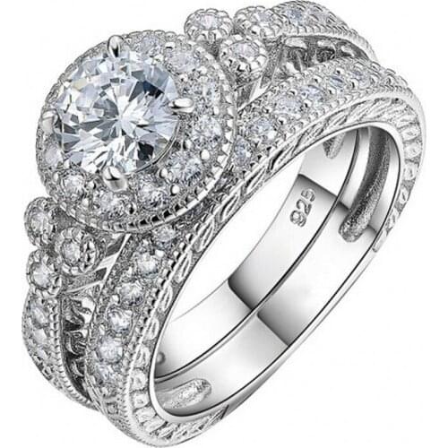 Vintage 925 Sterling Silver Diamond Ring set 2-in-1 Female topaz gemstone jewelry Luxury Engagement Wedding Rings For Women