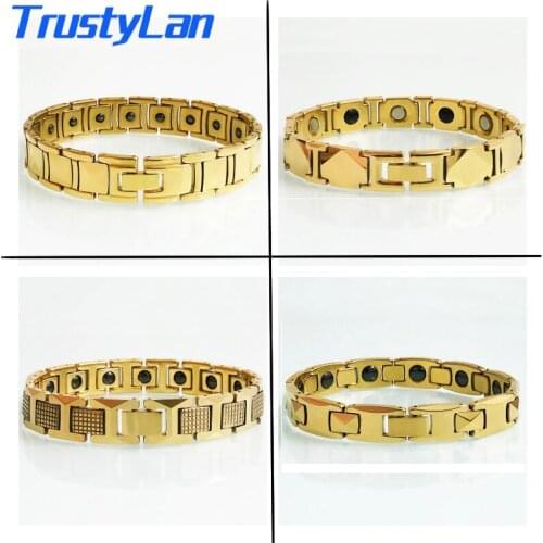 Men Women Gold Color Tungsten Steel Bracelet Germanium Energy Power Health Care Bio Magnetic Wristband Luxury Male Jewelry Gifts
