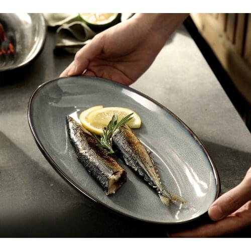 High-value creative Japanese fish plate new large oval high-end ceramic plate commercial household deep dish serving platter