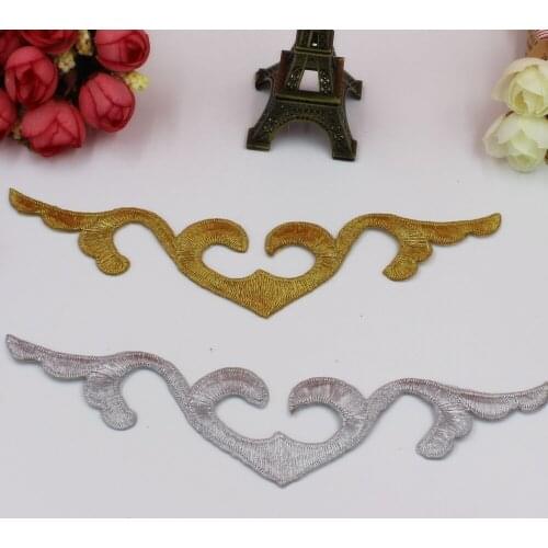 YACKALASI 5 Pcs/Lot Metallic Gold Lace Appliqued Venise Costume Cosplay Embroidery Trims Iron on Patches 18*4.5cm