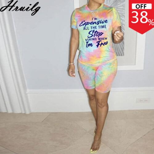 Womens Clothes Tie-dye Letter Printed Knitted Casual Fashion Two-piece Suit Pullover O-Neck Elastic Waist Loungewear Women