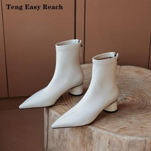 Women Boots Side Zipper Thick High Heel Ankle Boots Sexy Pointed Toe Autumn Winter Fashion Shoes Woman 2020 Black 33-40