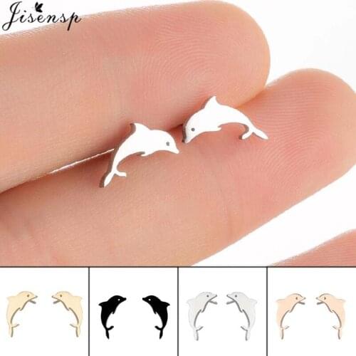 Jisensp Stainless Steel Stud Earrings Lovely Dolphin Little Animal Earrings for Women Small Fashion Minimalist Ear Jewelry Gift