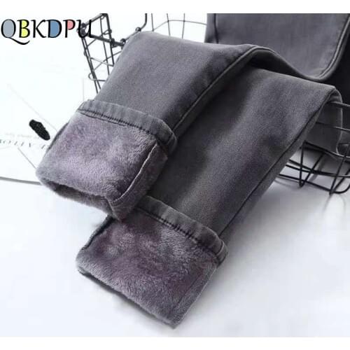 High Waist Warm Jeans For Women Blue Female Black Winter Jeans Women Denim Pants Jean Femme 2021 Ladies Trousers Warm Pants