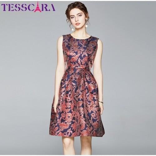 TESSCARA Women Autumn Luxury Jacquard Dress Festa High Quality Elegant Cocktail Party Robe Femme Vintage Designer Tank Vestidos