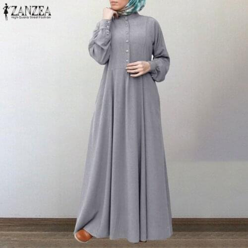 Vintage Button Shirt Dress Muslim Womens Autumn Dresses ZANZEA Casual Long Sleeve Maxi Vestidos Female Button Robe