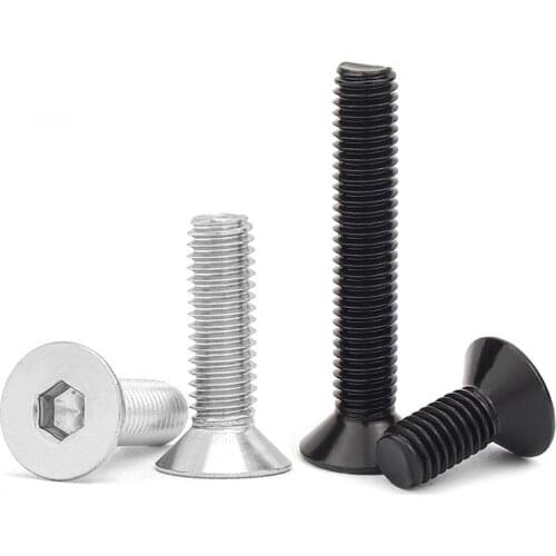 10/50pcs M2 M2.5 M3 M4 M5 M6 304 A2 Stainless Steel Black grade 10.9 Hexagon Hex Socket Head Flat Countersunk Allen Bolt Screw