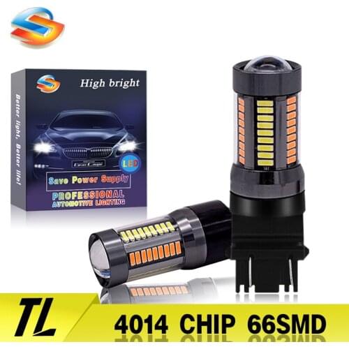 2pcs 3047 3057 3057A 3155 3157 White/Amber Dual Color Switchback 4014 Chipsets 66SMD LED Bulbs Turn Signal Light Lamp DRL