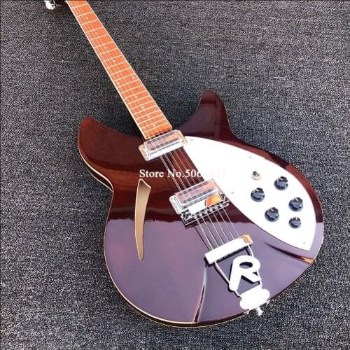 360 electric guitar, 12tring polka dot inlay electric guitar, brown paint half-empty core guitar, neck 3 spelling, R bridge, re