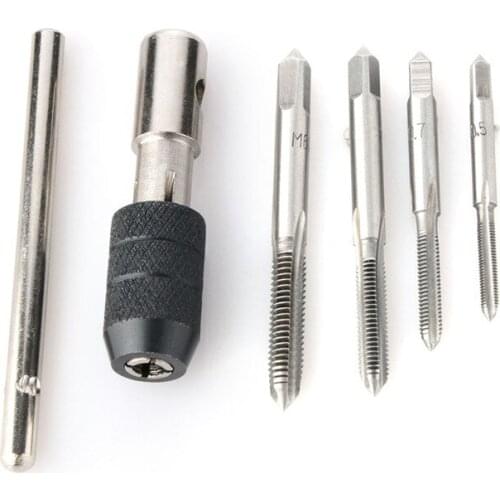 5pcs/Set T Type Machine Hand Screw Thread Taps Reamer M3/M4/M5/M6 Tap Set With Twist Drill Bits And Wrench