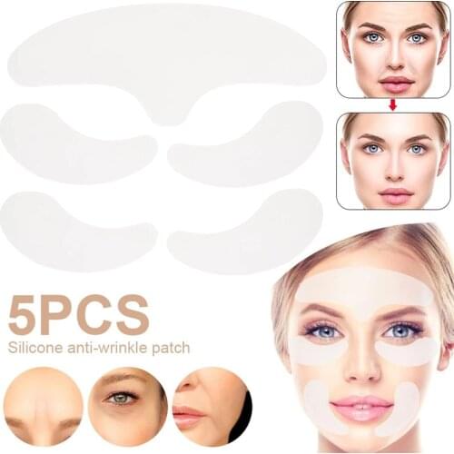 5PCS Reusable Silicone Anti-wrinkle Face Forehead Sticker Cheek Chin Sticker Facial Eye Patches Wrinkle Removal Face Lifting