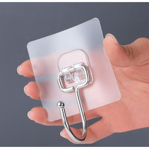 5 Pcs Stainless Steel Hook Self Adhesive Transparent SeamlessWall Hangers 180 Degree Rotating Bathroom Kitchen Storage Hooks