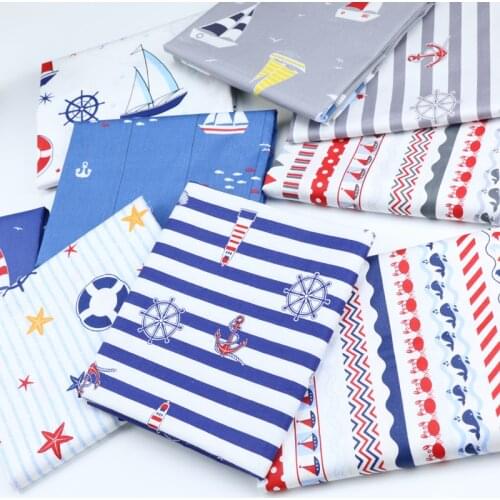 50cm*160cm Sailboat Printed 100% Cotton Fabric For Patchwork Quilting Babyboy Bed Sheet Cloth Cushions Sewing Material D20