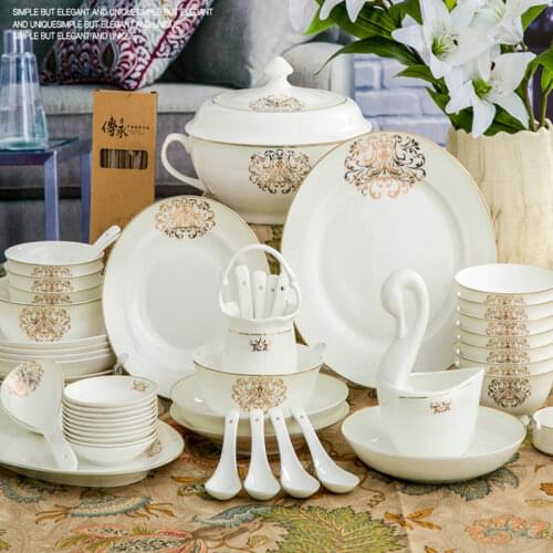 60 Heads Jingdezhen ceramics dishes set tablewar dish set Rice Salad Noodles Bowl home dish soup bowl rice bowl Dinnerware Sets