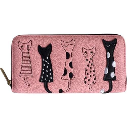 8PCS/ LOT Women Cute Cartoon Cat Wallet Long ID Card Holder Coin Purse Ladies Clutch Leather Handbag Cartera Femme