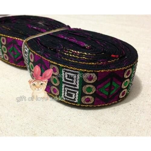 Zakka handmade accessories DIY lace ribbon polyester woven Jacquard Ribbon with Ethnic Embroidery Ribbon 3cm 10M/lot Purple