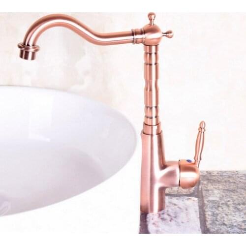 Antique Red Copper Brass Bathroom Sink Swivel Mixer Tap Vanity Basin Faucet Nnf129