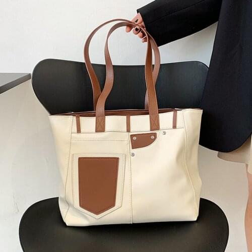 White casual soft leather shoulder bag 2021 new female bag large capacity handbag simple tote bag shopping bag commuter bag