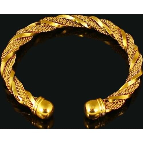 14 k YELLOW GOLD FILLED TORQ BRACELET TORQUE BANGLE GIFT BOX TWISTED BANGLE OPEN POLISHED SATIN HINGED