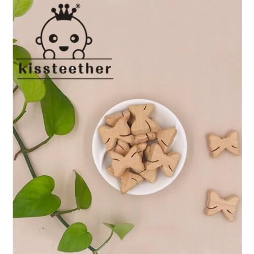 Kissteether 20pcs Food Grade Wood Bead Beech Wooden Butterfly Animal Beads DIY Teething Nursing Necklace Jewelry Making Teether