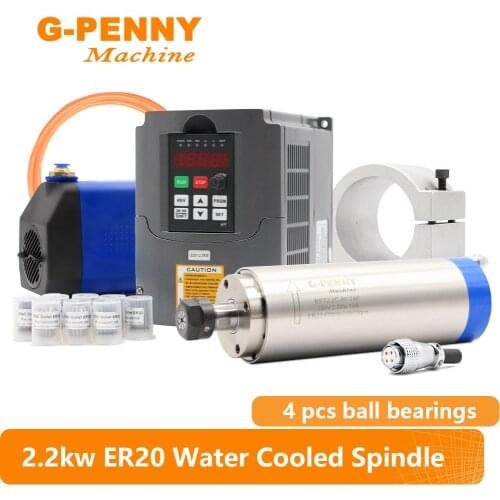 EU RU Shipping CNC Spindle motor 2.2kw ER20 Water Cooled 4pcs bearings with Variable Frequency Driver VFD 80mm clamping bracket