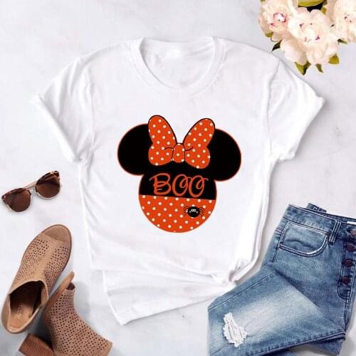Disney Minnie Mouse Head Harajuku Ullzang T-shirt Ladies Korean T-shirt Graphic Cute Aesthetic T-shirt Fun Kawaii Top Tee Girl