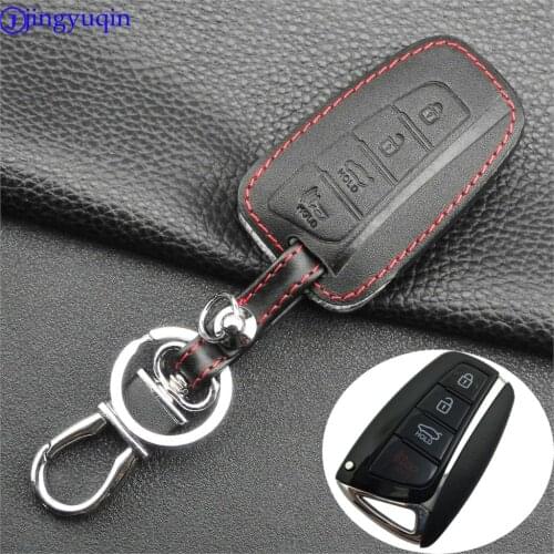 Jingyuqin Genuine Leather 4Button Keyless Entry Smart Key Case Cover For Hyundai SantaFe/Equus/Azera/Genesis L110