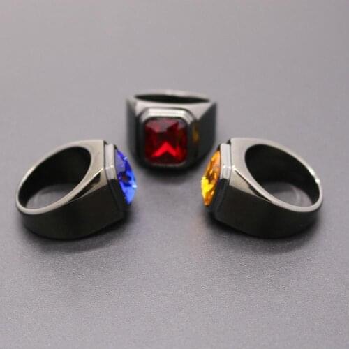 Stainless Steel Ring For Men Black Mirror Glass Stone Ring Titanium Steel Jewelry Free Box