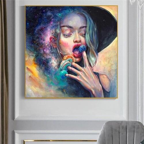 Candy Witch Eat Stars Cartoon Decor Posters And Prints Oil Painting On Canvas Wall Art Magical Girl Picture For Living Room