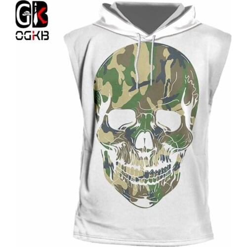OGKB New Summer Cool Tank Top With Hooded Print Camouflage Skull 3d Cap Vest For Women/men Hiphop Tracksuits Sleeveless Hoodies
