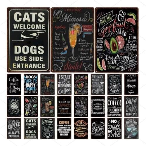 Retro Coffee Metal Signs Home Kitchen Decoration Fruit Juice Tin Plate Poster Cafe Bar Wall Art Drink Iron Painting 20x30cm