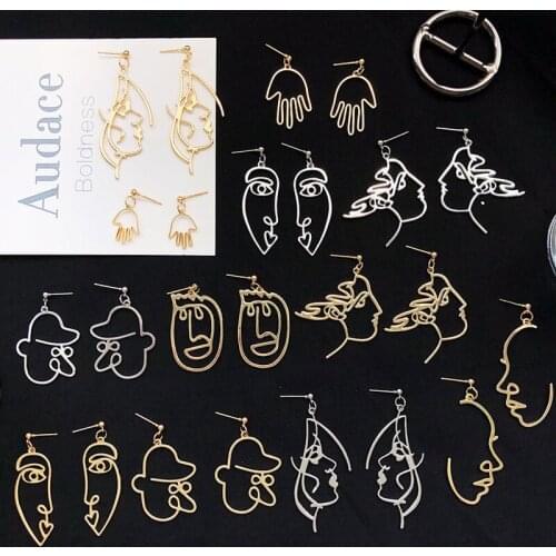 Fashion Girl Face Abstract Line Drop Earrings for Women Simple Human Face Pendant Earrings Elegant Female Ear Jewelry Gifts