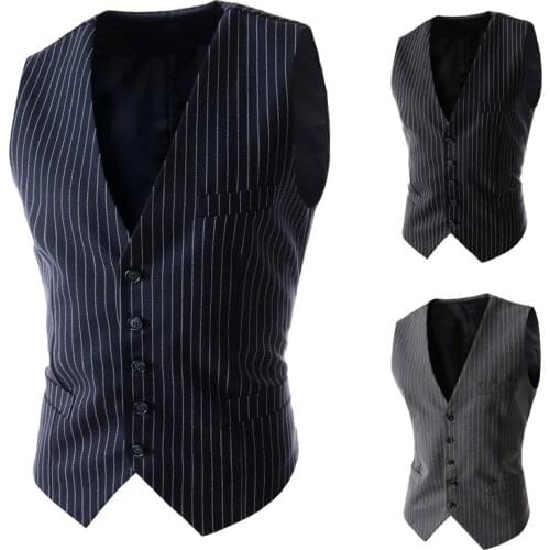 Mens Autumn Fashion New Casual Striped Single-Breasted Five-Button Vest Mens Slim