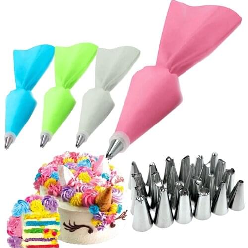 26PCS/Set Silicone Pastry Bag Tips Kitchen DIY Icing Piping Cream Reusable Pastry Bags Cake Decorating Tools+24 Nozzle Set