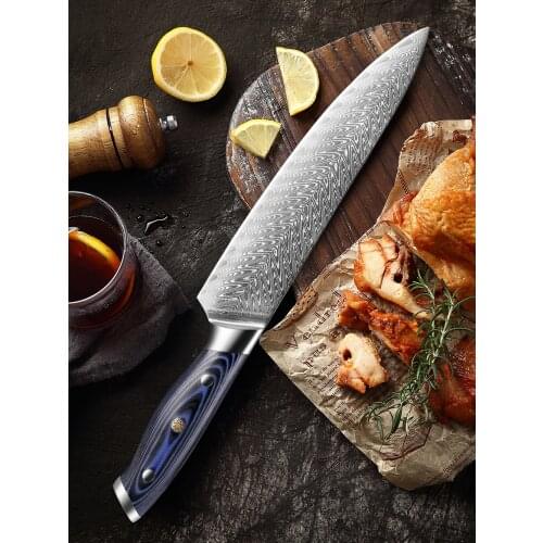 XITUO New Design Chef Knife 8" inch AUS10 Damascus Stainless Steel Professional Kitchen Knife Japan Salmon Meat Slicing Knife AA