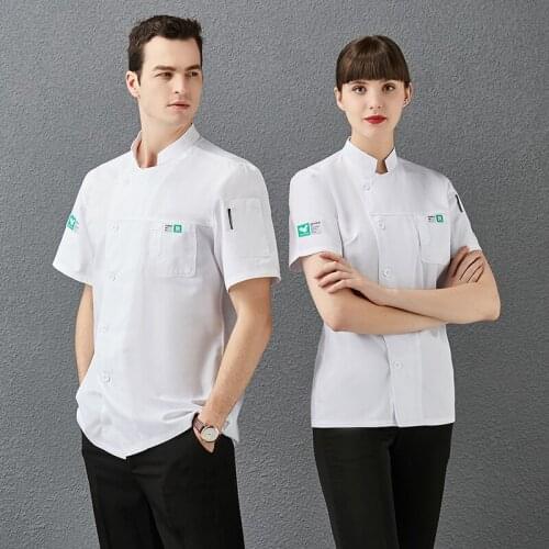 Bakery Kitchen Uniform Unisex Short Sleeve Chef Jacket Catering Restaurant Hotel Cooking Cook Coat Barber Shop Pastry Work Wear