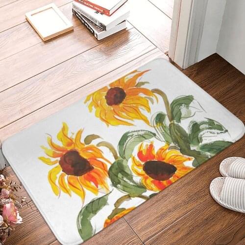 Sunflower Watercolor Doormat Carpet Mat Rug Polyester PVC Non-Slip Floor Decor Bath Bathroom Kitchen Balcony 40x60