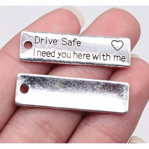 Tristana 10pcs 34x10mm Antique Silver Color Drive Safe Tag Charms Pendant For Jewelry Making DIY Jewelry Findings