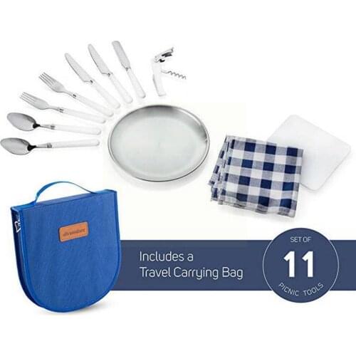 Portable Outdoor Picnic Camping Tableware Steel Foldable Travel Dinnerware Spoon Opener Knife Set Fork Bottle Bag Tool L0S3