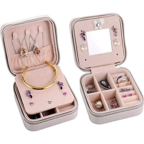 Portable Jewelry Case Travel Earring Ring Necklace Accessories Organizer Box with Zipper (Silver)